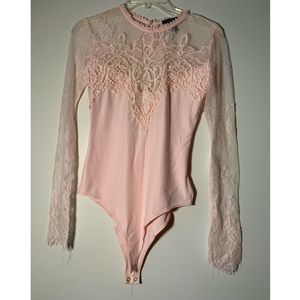 Forever 21 Lace Long Sleeve Bodysuit 
S
pink 
NWOT
